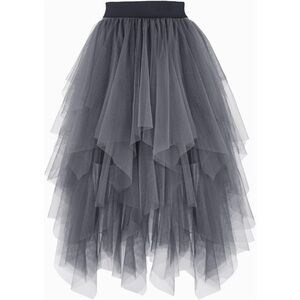 POL Charcoal Asymmetrical Tulle Skirt